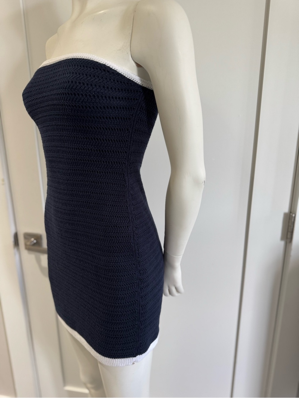 Abercrombie & Fitch Navy Strapless Knit Dress with White Trim